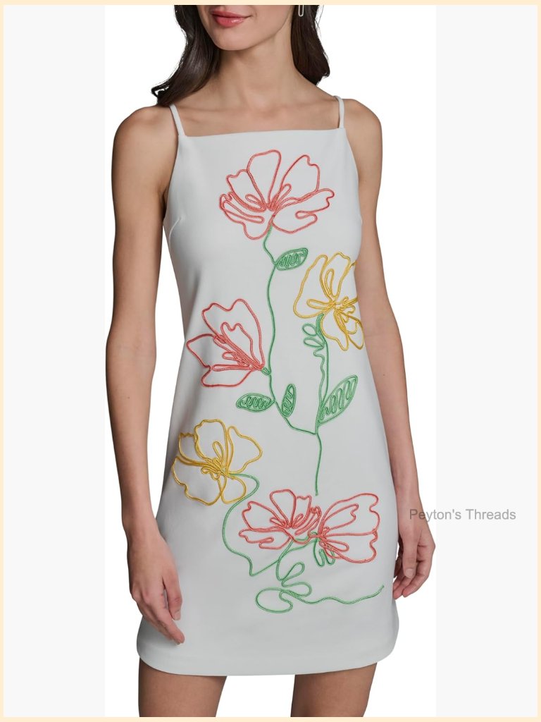 Sleeveless Square Neck Soutache A-Line Floral Detail Dress